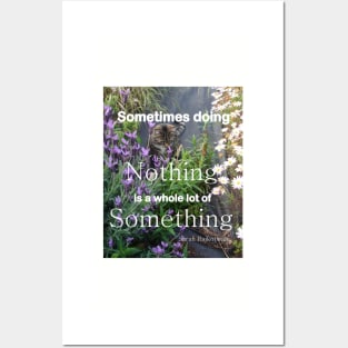 Tabby Cat Purple Flowers Doing Nothing Quote Posters and Art
